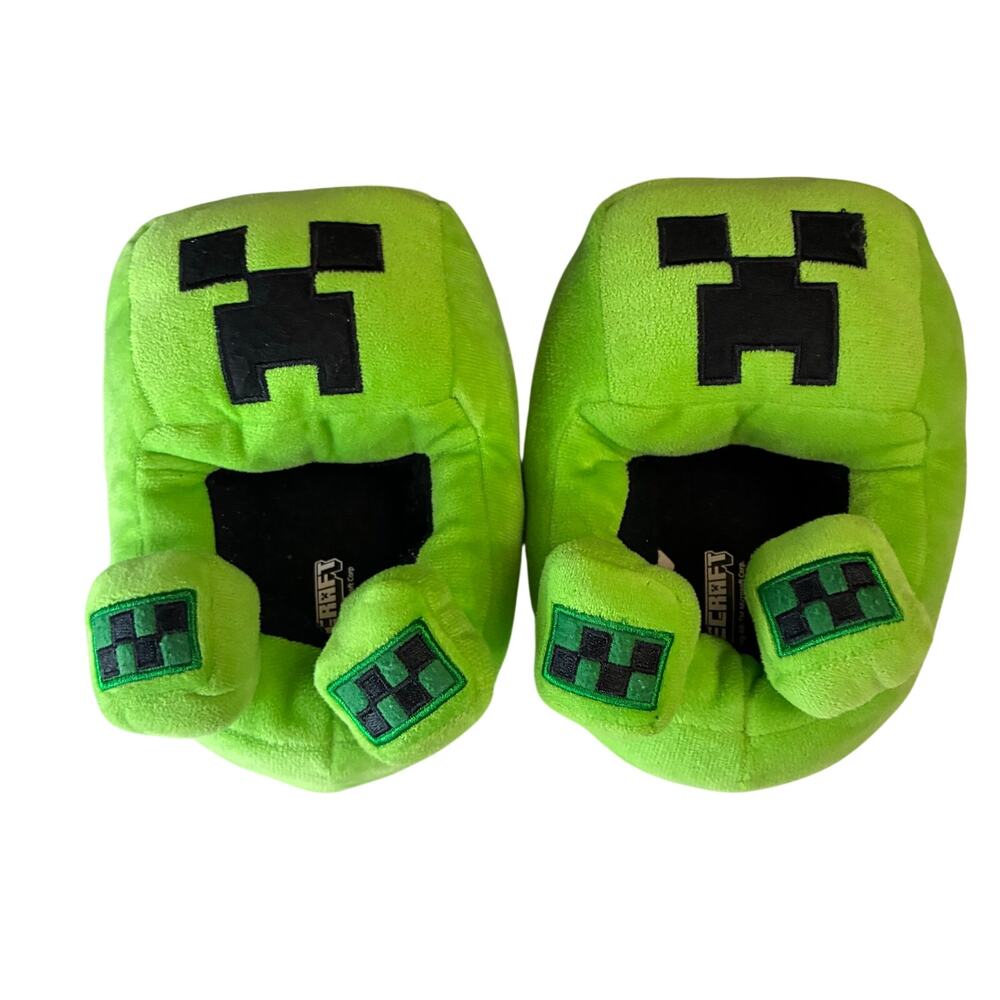 Minecraft Creeper Gaming Kids Boys House Shoes Slippers Size 11-12 Pre-Owned